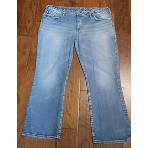 Silver Jeans Women's SZ22 Suki Flap Capri Blue‎ Wide Leg Denim Logo Sz 42x27